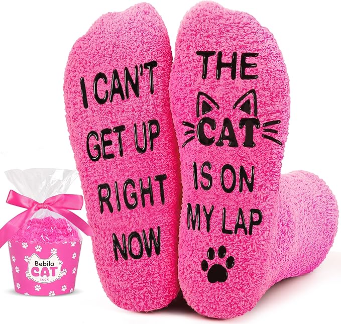 Bebila Gifts for Women Men Funny Fuzzy Cat Socks for Cat Mom Dad Lovers