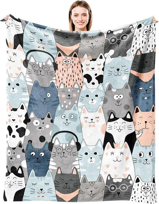 Cat Blanket Ultra Soft Flannel Merch Cat Throw Blanket Stuff Gifts for Cats Lovers for Girls Women Kids Boys Adults 60"X 50"