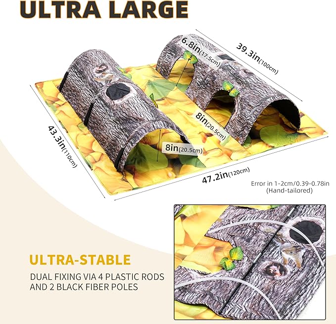 Play Rug for Cats, Super Large Activity Play Mat for Cat Indoor, Large 2 Way Collapsible Fun Interactive Training Toys Tube with Hole for Cats 43.3in x 47.2in 1PC