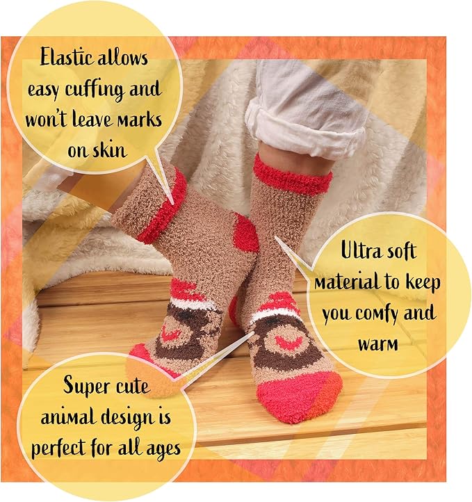 BambooMN Women's Super Soft Warm Microfiber Fuzzy Cozy Animal Socks or Christmas Winter Animal Socks, Value Pack