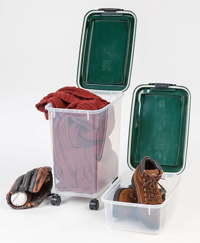 Remington 2 Piece Clear Plastic Food Storage Container | 30 lbs, 11 lbs | Airtight, Stackable, Wheels | Food Storage, Treat Box | 2-Cup Scoop