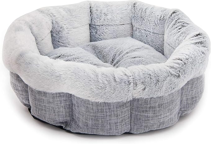 Best Pet Supplies Round Dog Bed with Reversible Pillow, Luxuriously Soft Machine Washable Dog Bed for Small and Medium Breeds - Light Gray, 26" x 22" x H:6.4"