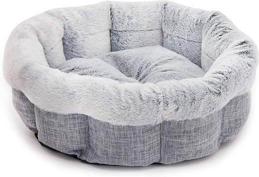 Best Pet Supplies Round Dog Bed with Reversible Pillow, Luxuriously Soft Machine Washable Dog Bed for Small and Medium Breeds - Light Gray, 26" x 22" x H:6.4"