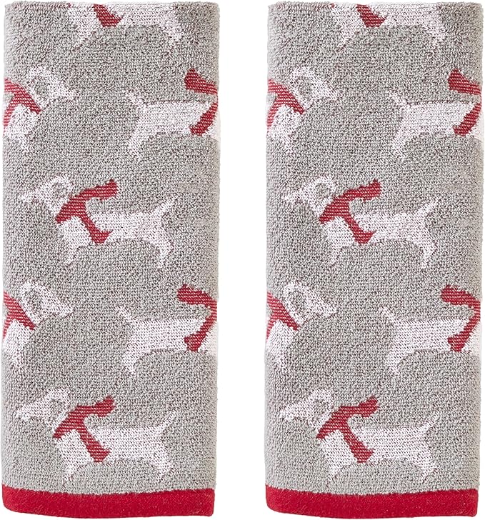 SKL Home Christmas/Winter Red Scarf Dachshunds Hand Towel 2pc Set for Bath/Kitchen/Bar & Gift, Gray