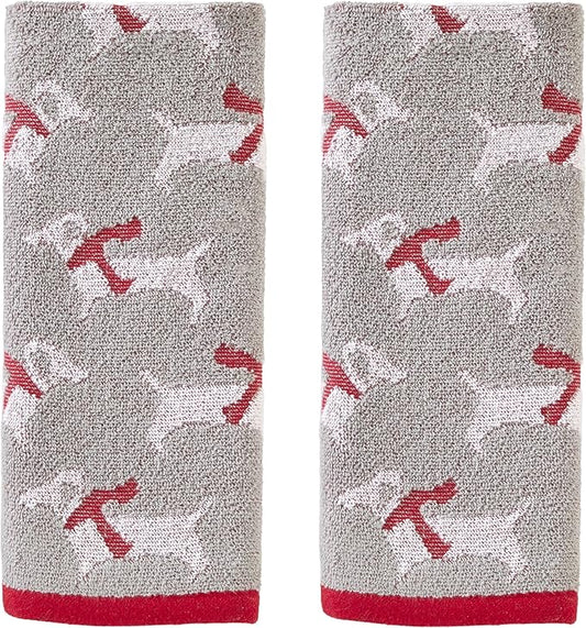 SKL Home Christmas/Winter Red Scarf Dachshunds Hand Towel 2pc Set for Bath/Kitchen/Bar & Gift, Gray