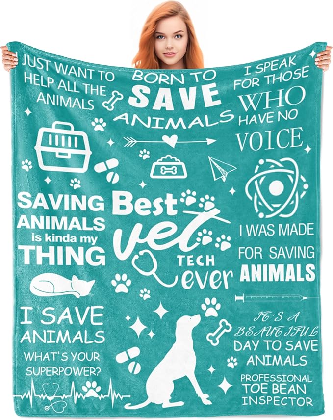 Vet Tech Gifts Blanket 60"X50", Vet Tech Week Gifts Bulk, Veterinary Gift for Women, Best Veterinarian Gift, Veterinary Technician Week Gifts, Veterinary Throw Blanket for Christmas, Birthday