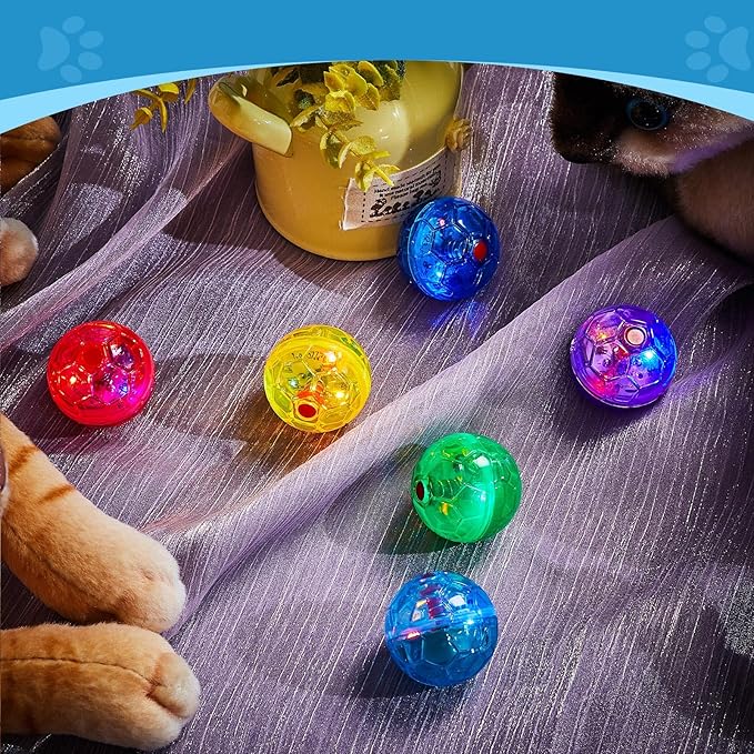 Sratte 6 Pieces Ghost Hunting Cat Ball Activated Cat Toy Ball Motion LED Light Cat Balls Motion Cat Dog Interactive Toys Pet Glowing Mini Running Exercise Ball Toys for Animals Activity (Colorful)