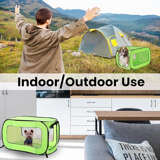 Beatrice Home Fashions Portable, Collapsible, Pop Up Kennel Travel Cat and Dog Crate, 24" L x 16.6" W x 16" H, Green