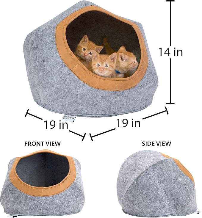Kitty City Felt Round Bed, Warm and Cozy cat Bed, Gray