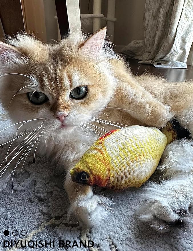 Cat Toy Gift Set - 5 Colorful Bell Balls + Fish-Shaped Catnip Toy, Perfect for Interactive Play, Anxiety Relief, Digestion Aid, Exercise, for All Cats