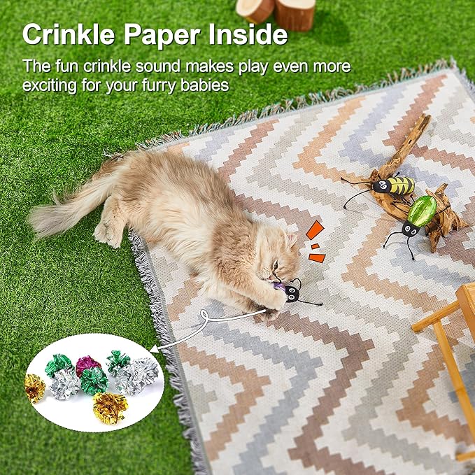 Potaroma Realistic Bug Catnip Cat Toys Crinkly Sound, Durable Kitten Bite Interactive Kicker Toys for Indoor Exercise 3.5"