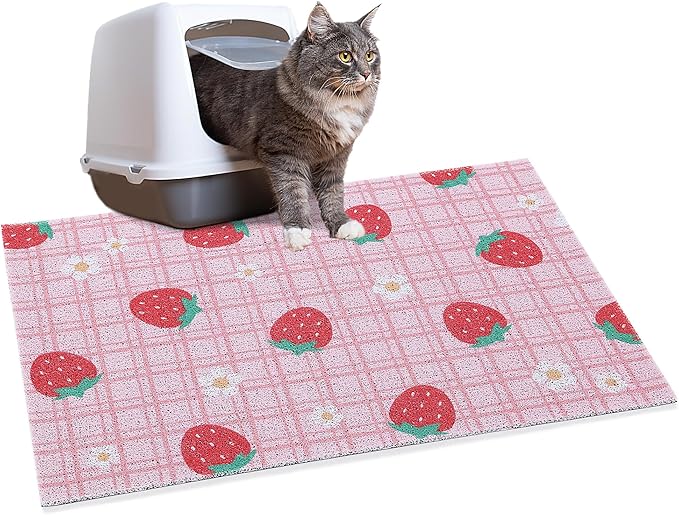 BALAPET Large Cat Litter Mat Litter Trapping Mat Soft and comfortable,Litter Box Mat with Non-slip and Waterproof for Cats Play,Feed and Rest,Easy to Clean,15 * 24in(Strawberries)