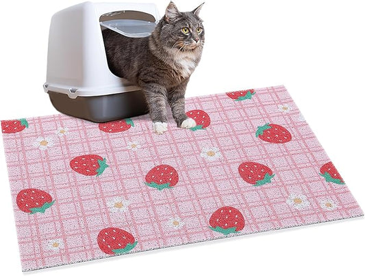 BALAPET Large Cat Litter Mat Litter Trapping Mat Soft and comfortable,Litter Box Mat with Non-slip and Waterproof for Cats Play,Feed and Rest,Easy to Clean,15 * 24in(Strawberries)