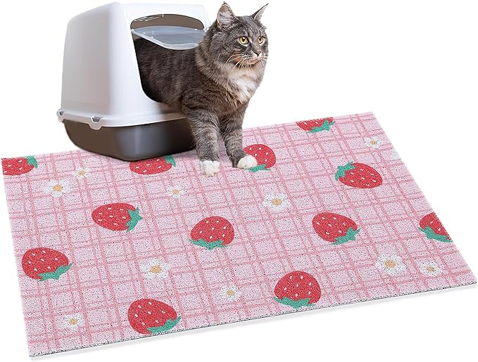 BALAPET Large Cat Litter Mat Litter Trapping Mat Soft and comfortable,Litter Box Mat with Non-slip and Waterproof for Cats Play,Feed and Rest,Easy to Clean，35 * 24in(Strawberries)