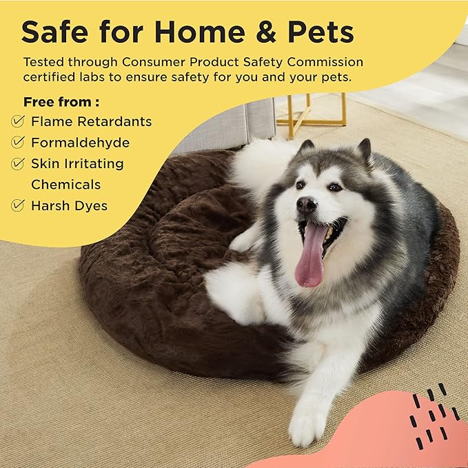 Best Friends by Sheri Bundle Set The Original Calming Lux Donut Cuddler Cat and Dog Bed + Pet Throw Blanket Dark Chocolate Extra Large 45" x 45"