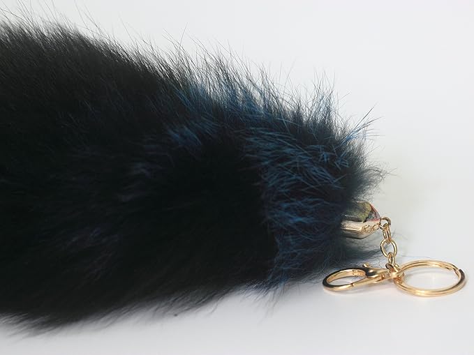Fosrion Real Colored Yellow Silver Fox Tail Fur Hair Cat Bites Hunting Catching Accompanying Toy (Tanned Blue, Only Tail)