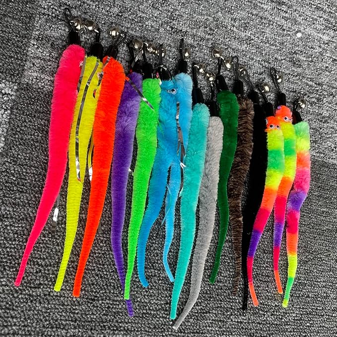Cat Worm Toy Refills Cat Wand Toys Replacement, Cat Teaser Toy, Cat Wand Toy Worm Refill for Cat Wand (16Pcs Worm Refills)