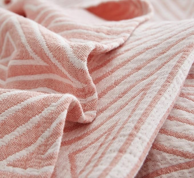 MEJU Red Striped Checks Muslin Reversible Summer Blanket for Bed Sofa Couch 100% Combed Cotton 3 Layer Soft Warm Quick Dry Throw Blanket Bedspread Bed Coverlet Sheet Full Queen 80 in x 90 in