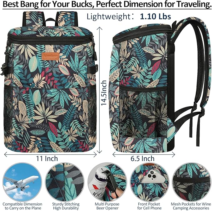 Camping Cooler Backpack 30 Cans, Soft Backpack Coolers Insulated Leak Proof Travel Cooler Bag Waterproof Lunch Picnic Beach Work Trip Thermal Bag Drink Beverage Beer Bag Cooler