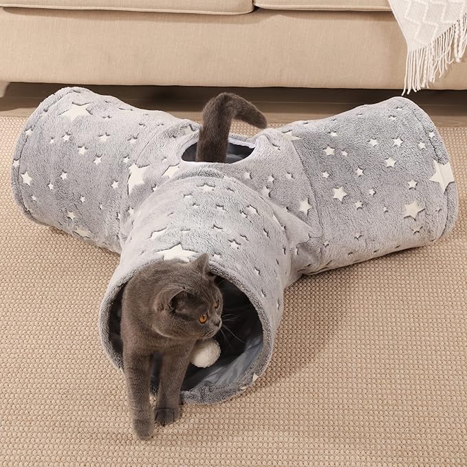 Tempcore Pet Cat Tunnel Tube Cat Toy 3 Way Collapsible, Cat Tunnels for Indoor Cats Self-Luminous Photoluminescence，Kitty Tunnel Bored Cat Pet Toys Peek Hole Toy Ball Cat, Puppy, Kitty, Kitten, Rabbit