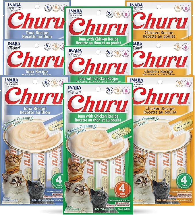 INABA Churu Lickable Purée Natural Cat Treats (Tuna and Chicken Variety Pack, 36 Tubes)
