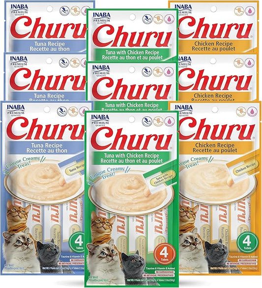 INABA Churu Lickable Purée Natural Cat Treats (Tuna and Chicken Variety Pack, 36 Tubes)