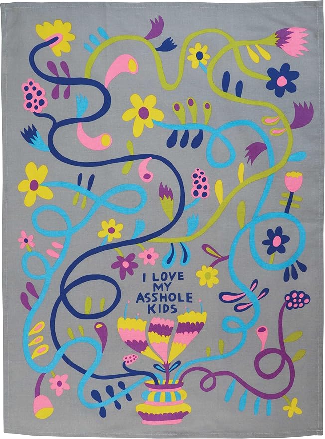 Blue Q Dish Towel ~ I Love My Asshole Kids. 100% Cotton, Printed, Vibrant Colors, 28" x 21"