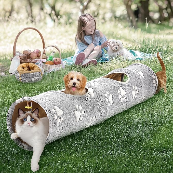 Cat Tunnel - 10‘’ Large Collapsible Cat Tunnels for Indoor Cats, Kittens, Rabbits, Ferret - Paw Print