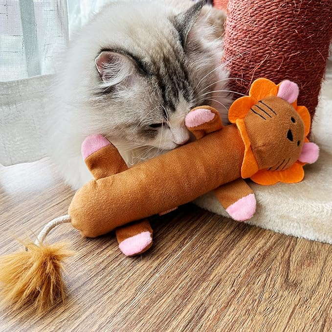 Catnip Silvervine Matatabi Pillow for Cats & Kittens,Crinkle Sound Toy,Cat Kicker Toy,Large Size Cat Pillow Soothing Plush Cat Toy(Lion).