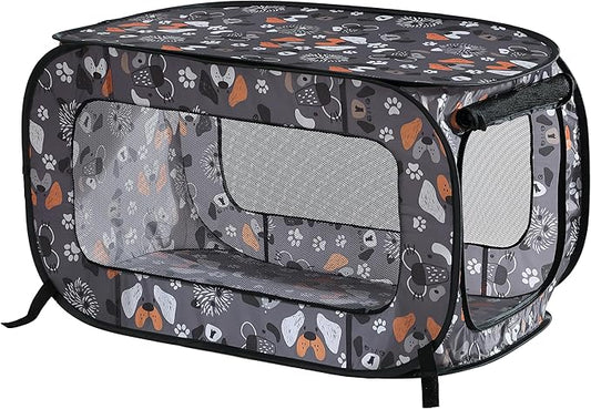 Beatrice Home Fashions Portable, Collapsible, Pop Up Kennel Travel Cat and Dog Crate, 36" L x 22" W x 22" H, Face of Love