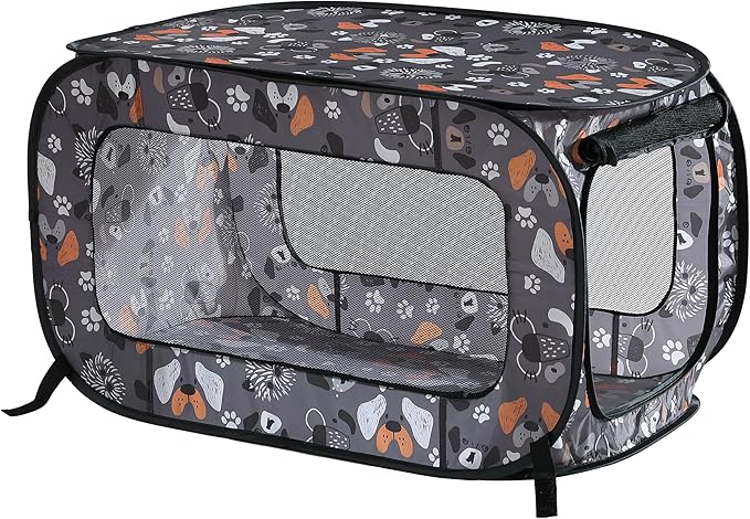 Beatrice Home Fashions Portable, Collapsible, Pop Up Kennel Travel Cat and Dog Crate, 40" L x 27" W x 27" H, Face of Love