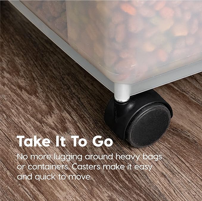 IRIS USA 50 Lbs WeatherPro Airtight Pet Food Storage Container with Removable Casters, for Dog Cat Bird and Other Pet Food Storage Bin, Keep Fresh, Clear/Gray