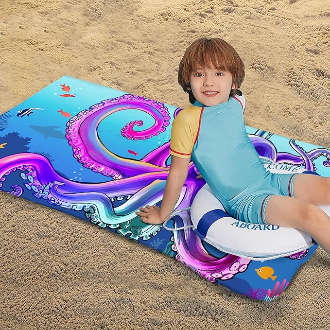 Bonsai Tree Large Octopus Beach Towel, Blue Microfiber Bath Towel for Women, Sand Free Quick Dry Travel Towels Large Octopus for Women Yoga Sports Adults 30" X 60"