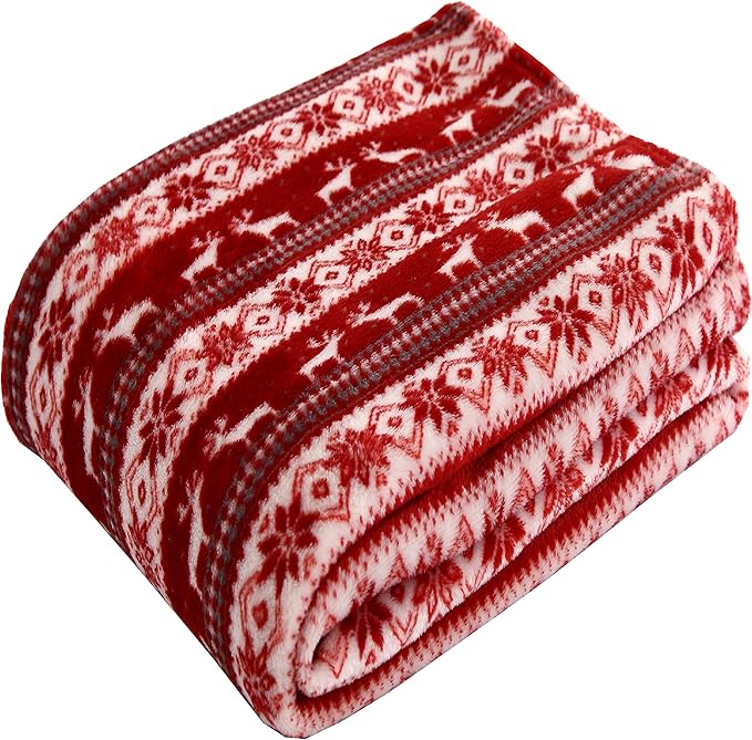 Elegant Comfort Velvet Touch Ultra Plush Christmas Holiday Printed Fleece Throw/Blanket-50 x 60inch, (Double Deer)