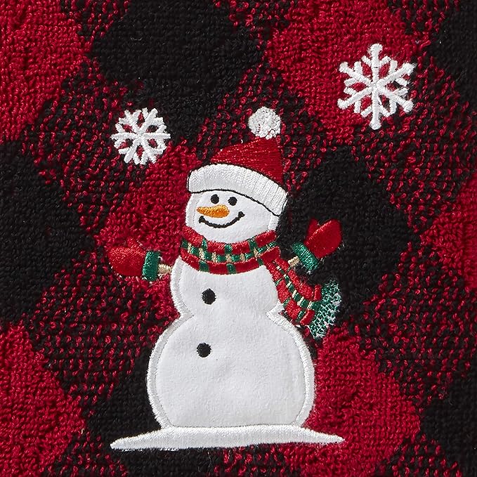 SKL Home Christmas/Winter Snowman Hand Towel 2pc Set for Bath/Kitchen/Bar & Gift, Red/Black