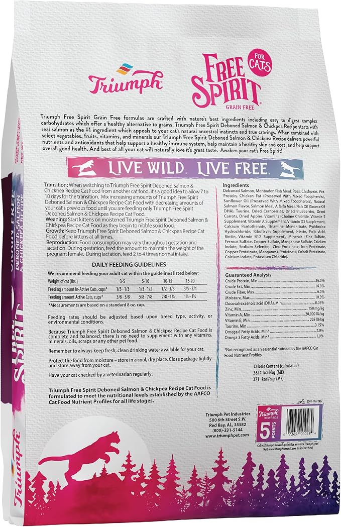 Triumph Free Spirit Deboned Salmon & Chickpea Recipe Dry Cat Food, 11lb.