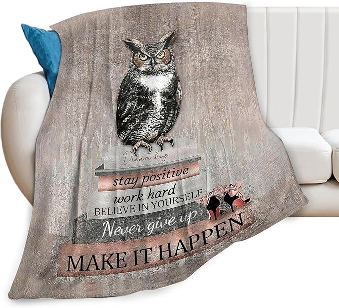 Owl Reading Blanket Inspirational Book Decor Throw Blanket Super Warm Soft Plush Lightweight Fleece Flannel Blanket Gifts for Readers Study Girls Boys Women Adults for Winter Couch Bedding 40"X50"