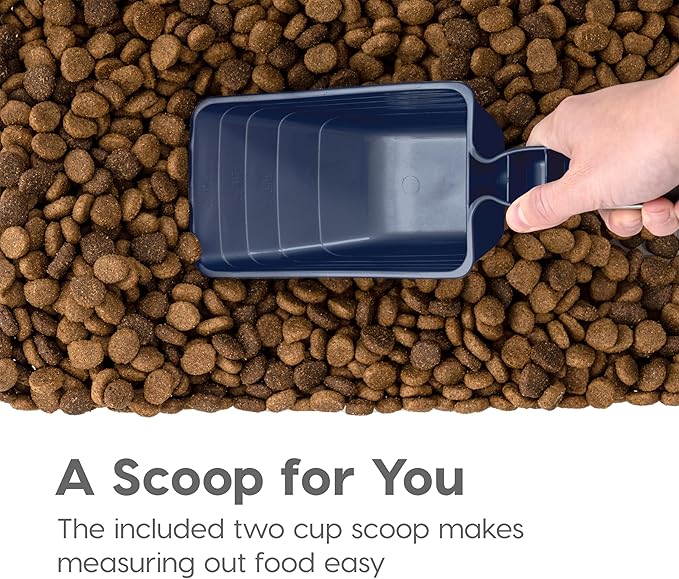 IRIS USA Dog Food Storage Container, 30 lbs & 11 lbs Combo, Cat Food Storage Container, Dog Treat Container, Airtight, Stackable, 2-Cup Scoop, Wheels, Easy Mobility, Navy