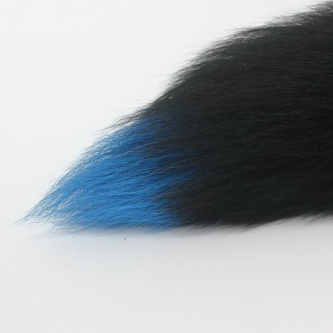 Fosrion Real Colored Yellow Silver Fox Tail Fur Hair Cat Bites Hunting Catching Accompanying Toy (Tanned Blue, Only Tail)