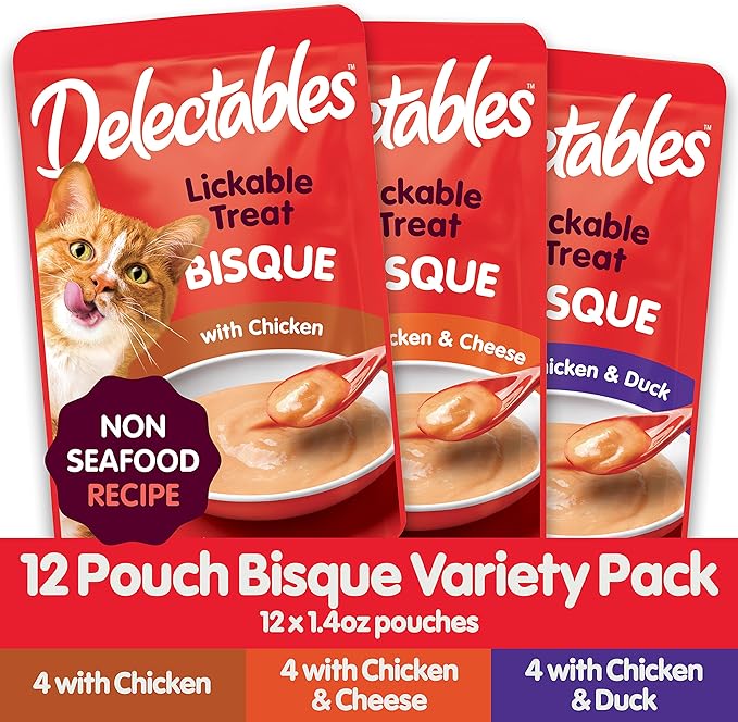 Delectables Bisque Non-Seafood Lickable Wet Cat Treats, Variety Pack, 12 Count (Pack of 1)