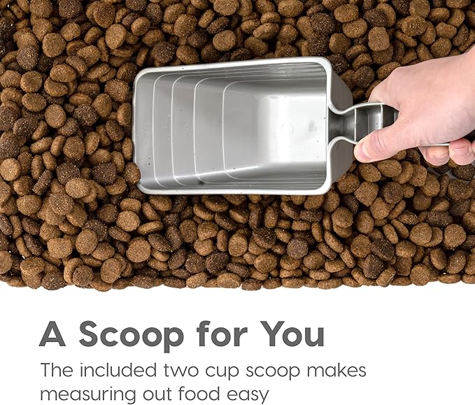 IRIS USA Dog Food Storage Container, 30 lbs & 11 lbs Combo, Cat Food Storage Container, Dog Treat Container, Airtight, Stackable, 2-Cup Scoop, Wheels, Easy Mobility, Chrome