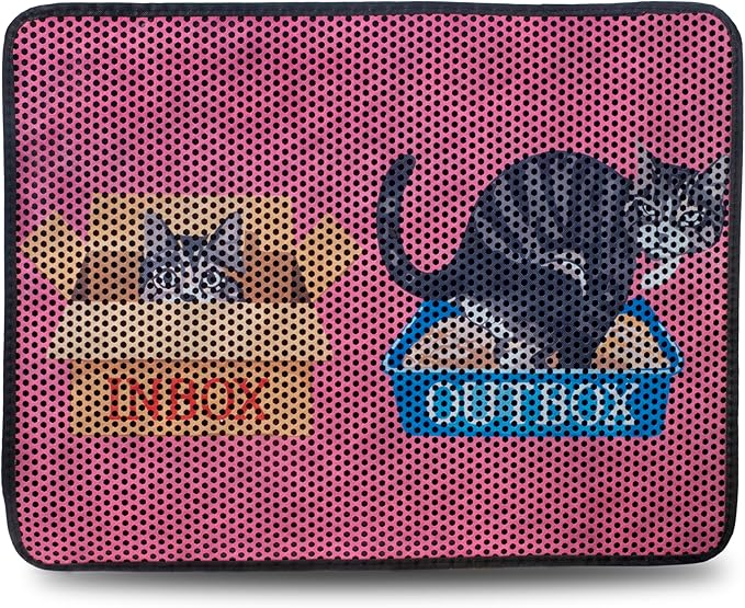 Bastet Pet Cat Litter Mat 30"x24", Double Layer XL Litter Box Mat, Cat Litter Mat Litter Trapping Mat, Water & Urine Proof Cat Mats for Litter Large, Anti Slip Cat Box Mat, Kitty Design Cat Mat, Pink