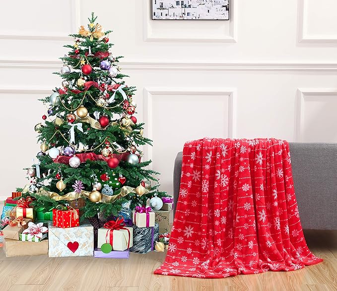 Elegant Comfort Luxury Velvet Super Soft Christmas Prints Fleece Blanket-Holiday Theme Home Décor Fuzzy Warm and Cozy Throws for Winter Bedding, Couch and Gift, 50 x 60 inch, Snowflakes