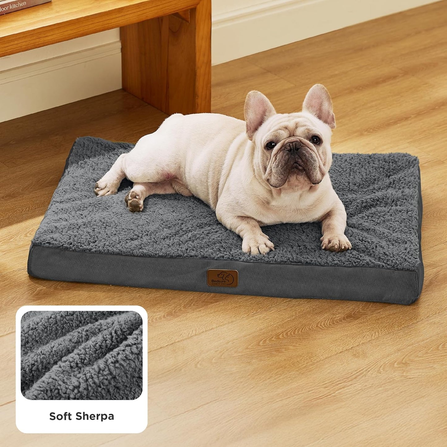Bedsure Dog Bed Medium Size Dog - Orthopedic Flat Puppy Beds with Removable Washable Cover, Egg Crate Foam Pet Mat, Suitable for Pet Up to 35 lbs