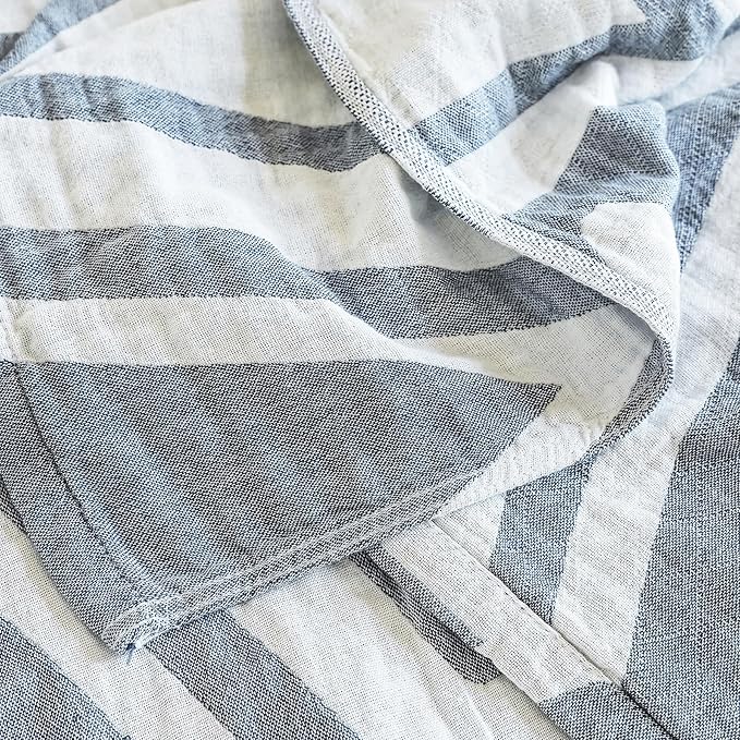 MEJU Triangle Geometry Blue Modern Checks Fashion Stripe All Season Blanket for Bed Sofa Couch 100% Cotton 3 Layer Soft Warm Reversible Bedspread Throw Blanket Bed Coverlet Sheet Twin 60 in x 80 in