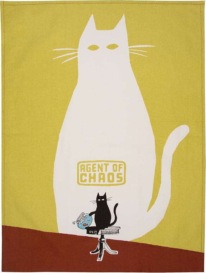 Blue Q Funny Dish Towel, The Cat - Agent of Chaos. 100% Cotton, Screen-Printed in Rich Vibrant Colors, 28" x 21"