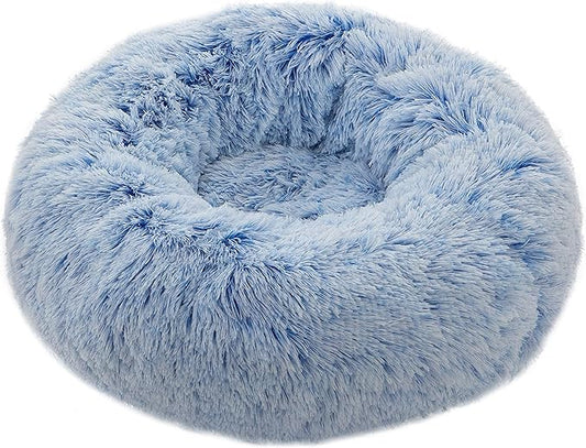TumiMallody Donut Pet Bed, Plush Round Cuddler Cat & Dog Cushion Bed, Marshmellow Fluffy Faux Fur, Calming Comfy Furry (24 , Light Blue)
