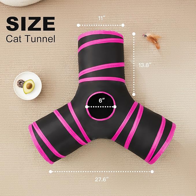 Love's cabin Cat Tunnel Tube Cat Toys 3 Way Collapsible, Cat Tunnels for Indoor Cats，Kitten Tunnel Bored Pet Cat Play Tunnel with Peek Hole Toy Ball for Cat, Kitty, Kitten, Rabbit, Puppy Red