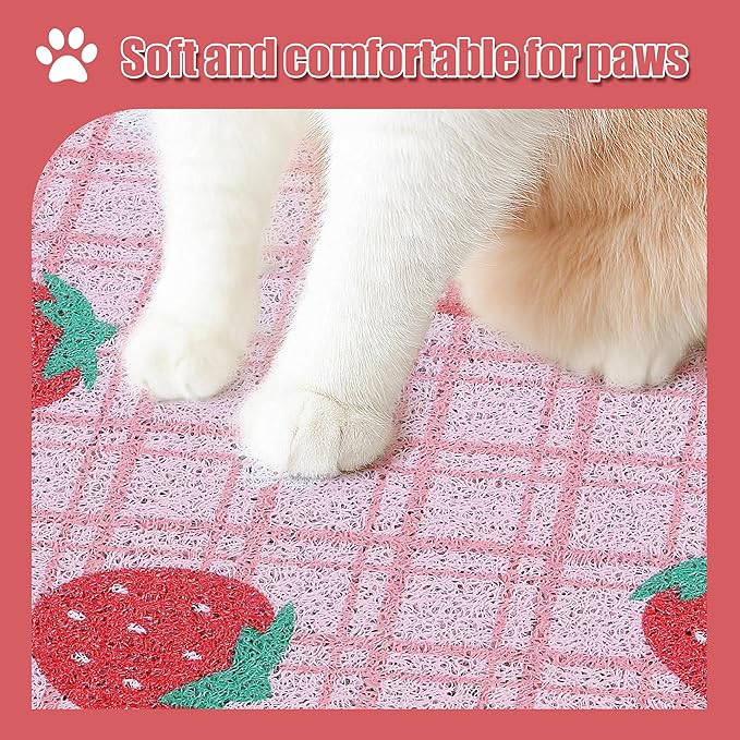 BALAPET Large Cat Litter Mat Litter Trapping Mat Soft and comfortable,Litter Box Mat with Non-slip and Waterproof for Cats Play,Feed and Rest,Easy to Clean，35 * 24in(Strawberries)