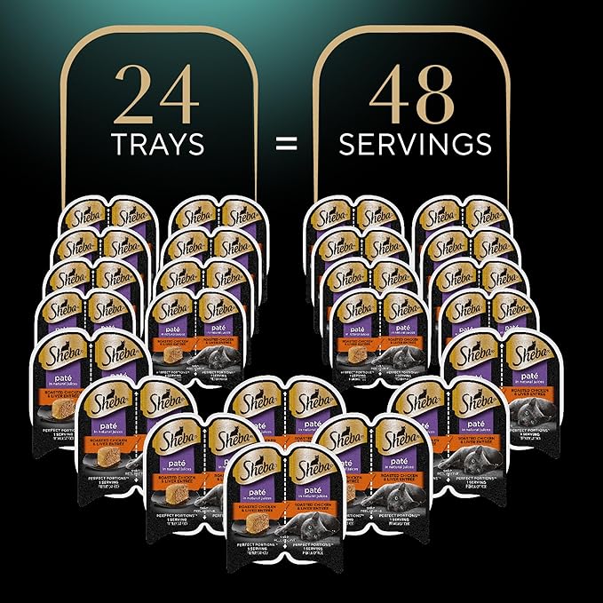 Sheba Perfect Portions Wet Cat Food Pate Roasted Chicken and Liver Entree, 2.6 oz. Twin-Pack Trays (24 Count, 48 Servings)